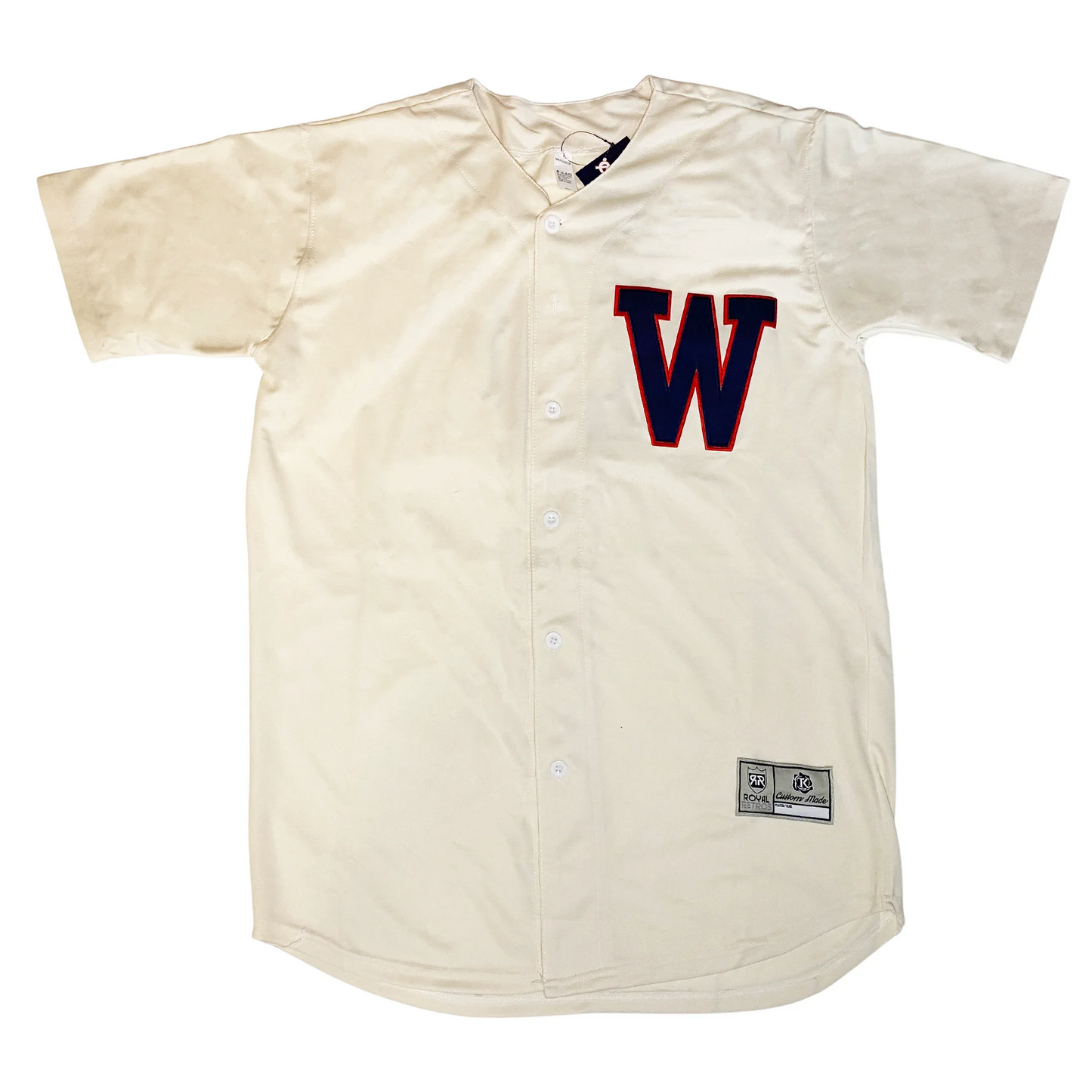 1938 Washington Senators cream home jersey with blue W on chest — Royal Retros