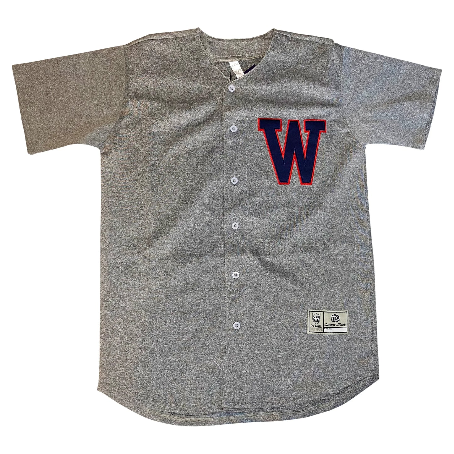 1938 Washington Senators gray road jersey with blue W on chest — Royal Retros