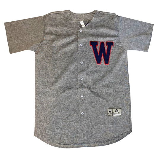 1938 Washington Senators gray road jersey with blue W on chest — Royal Retros