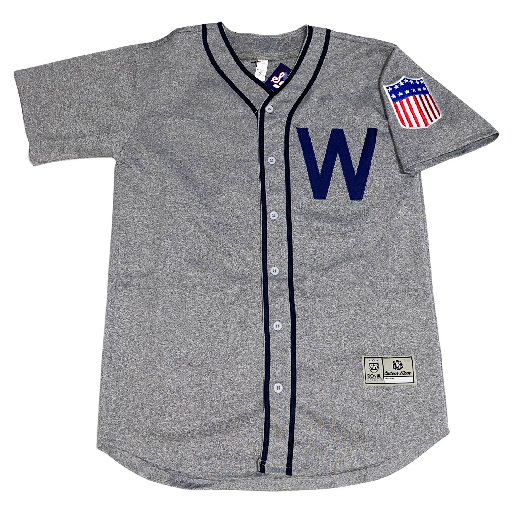 1945 Washington Senators gray road jersey with blue W on chest — Royal Retros