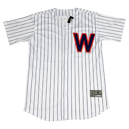 1953 Washington Senators white pinstriped jersey with blue W on chest — Royal Retros