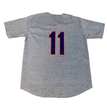 Washington Senators gray road jersey back with blue numbers and red trim — Royal Retros