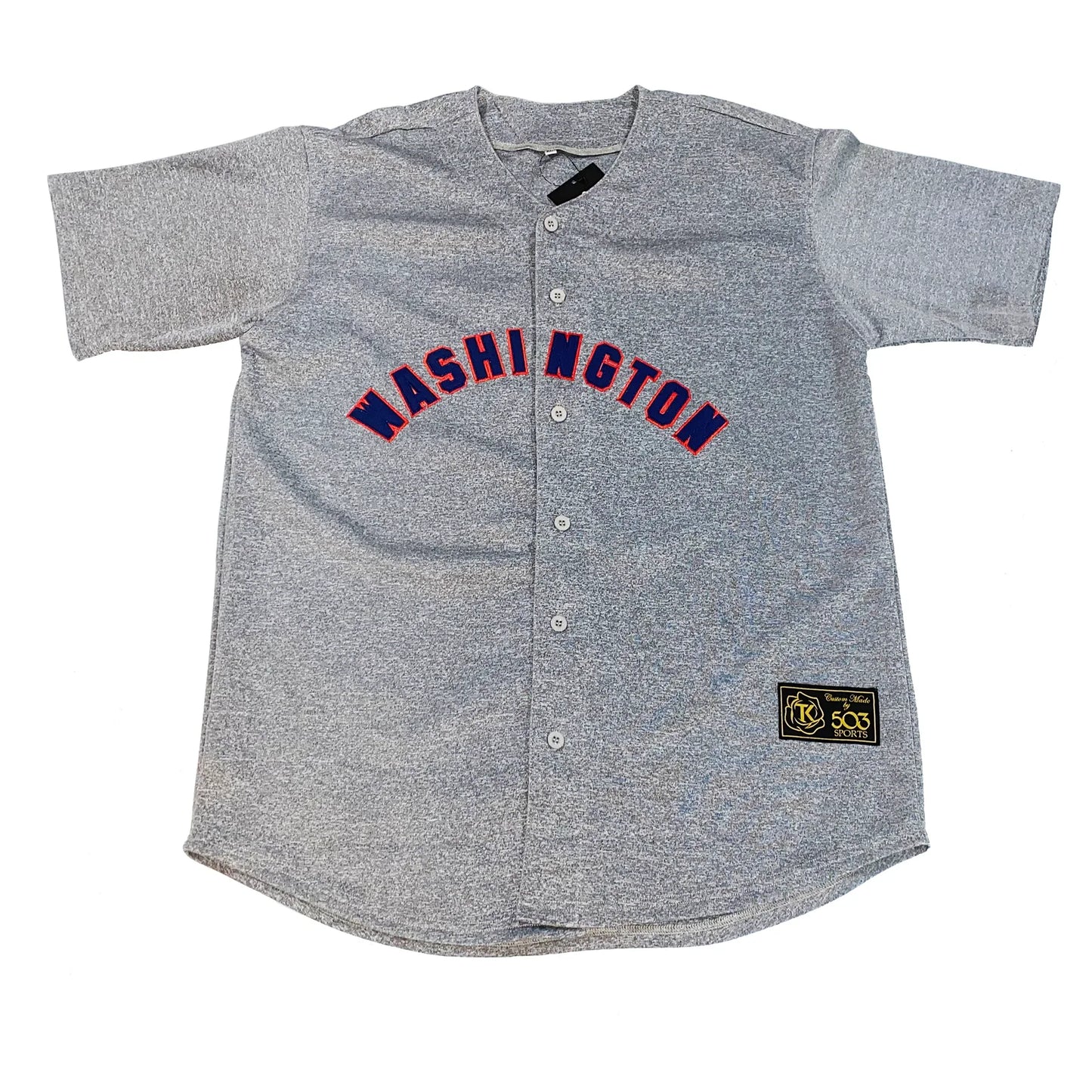 Washington Senators gray road jersey with blue Washington script and red trim — Royal Retros