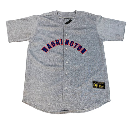 Washington Senators gray road jersey with blue Washington script and red trim — Royal Retros