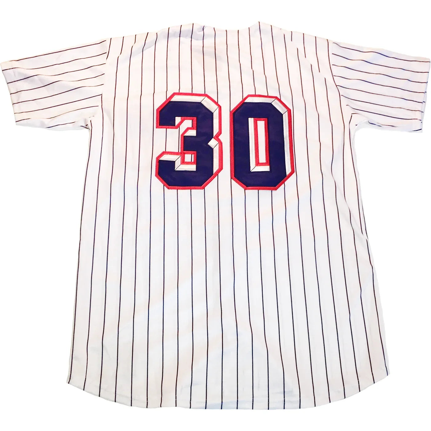 1957 Washington Senators white pinstriped jersey back with blue numbers trimmed in red — Royal Retros