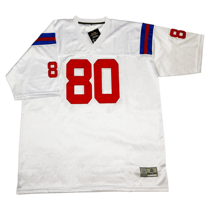 White England Colonials Jersey with red numbers and tackle twill customization options