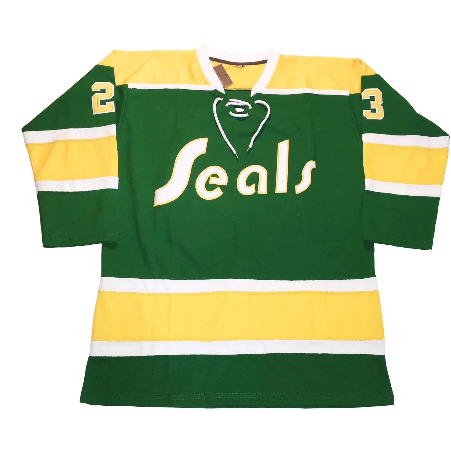 1970 California Golden Seals green jersey with white Seals wordmark — Royal Retros