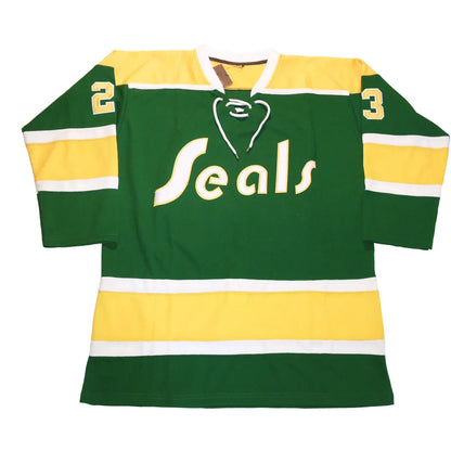 1970 California Golden Seals green jersey with white Seals wordmark — Royal Retros