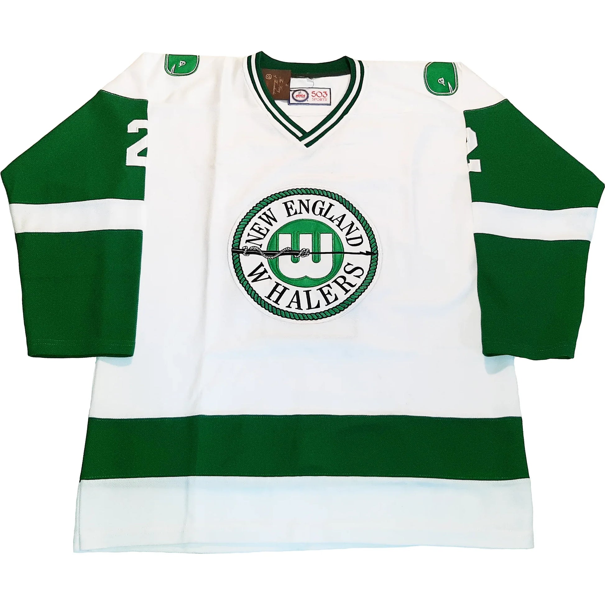 1972 New England Whalers white WHA jersey with circular logo — Royal Retros