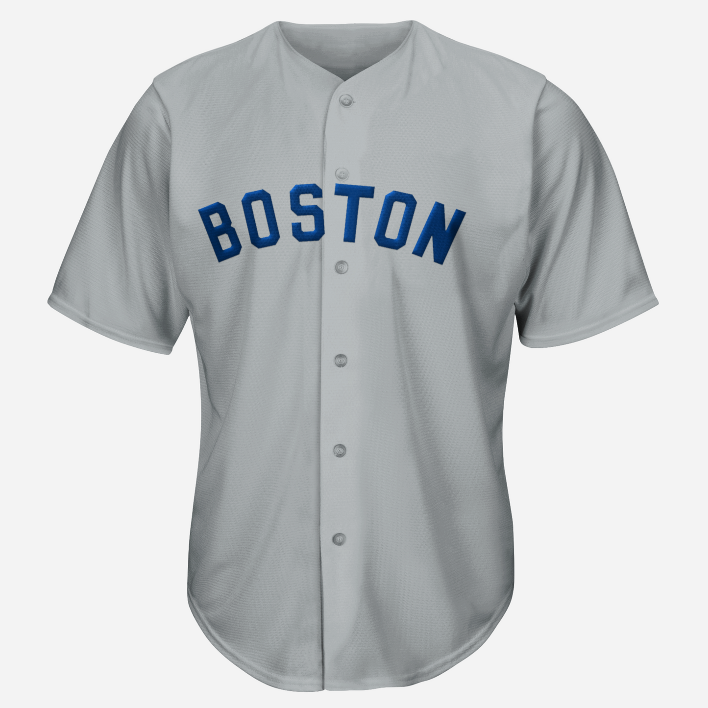 Gray heavyweight sewn tackle Boston Baseball Jersey with blue lettering