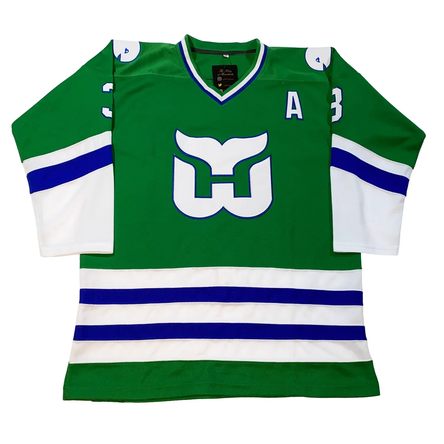 1980s Hartford Whalers green jersey with whale-tail W crest — Royal Retros