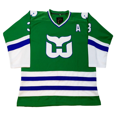 1980s Hartford Whalers green jersey with whale-tail W crest — Royal Retros