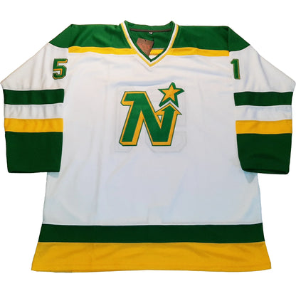 1980s Minnesota North Stars white jersey with green N-star crest — Royal Retros