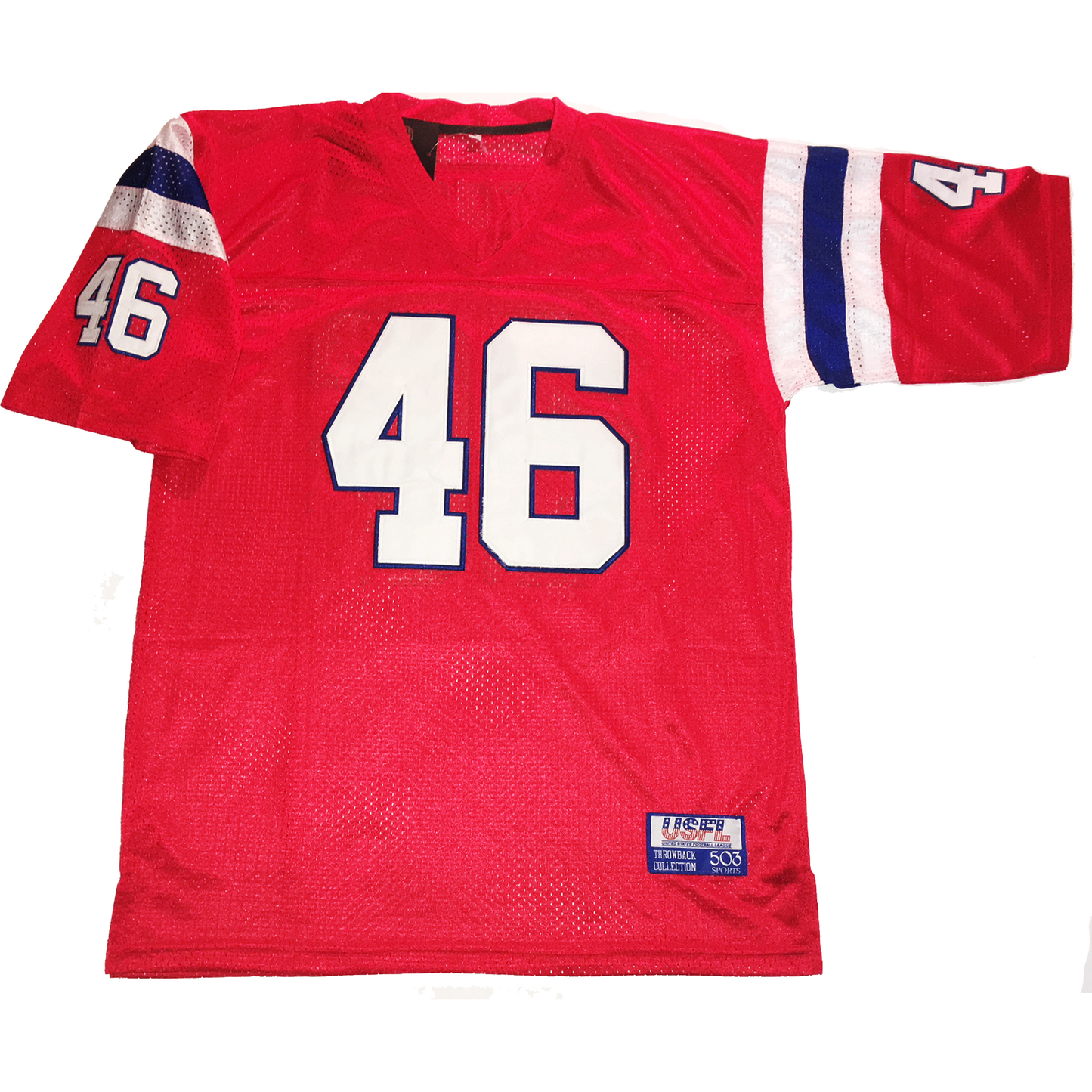 1983 Chicago Blitz USFL Jersey red with , white, blue, and silver trim. White numerals on chest, white numerals on sleeves Royal Retros