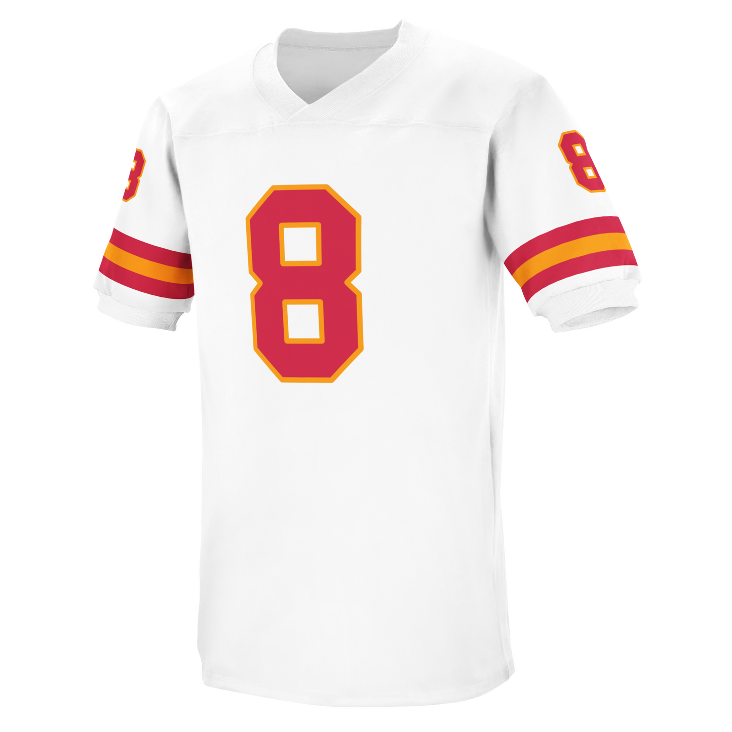 White Creamsicle Jersey with red and yellow accents, individually handmade vintage hockey jersey