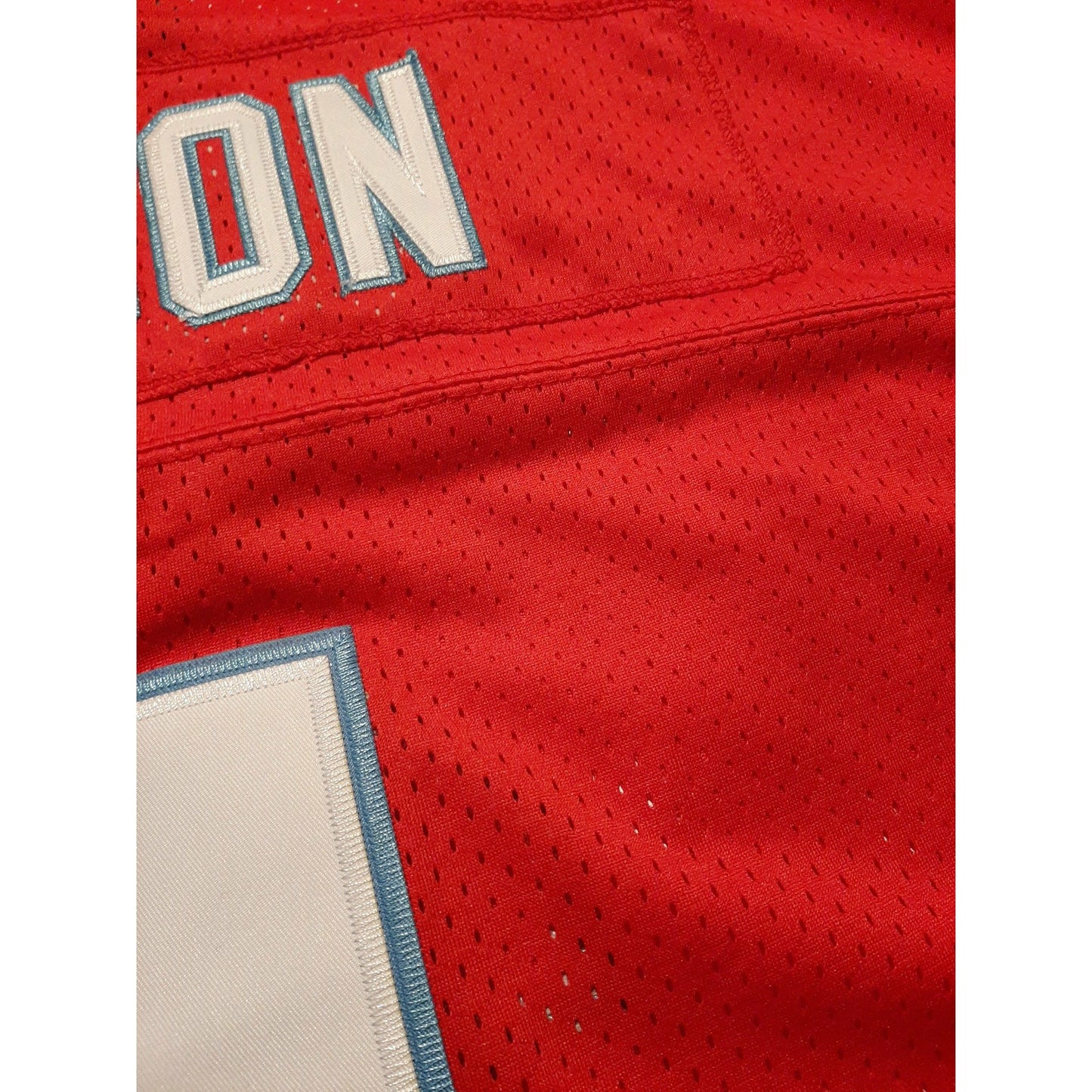 Red mesh Oil Rush Jersey, individually handmade with heavyweight sewn tackle design