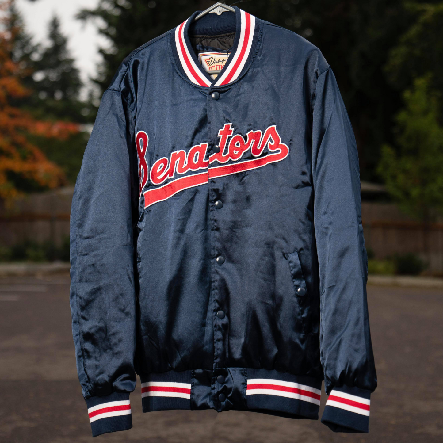 Senators Jacket navy with red and white trim Senators in red script with white trim Royal Retros