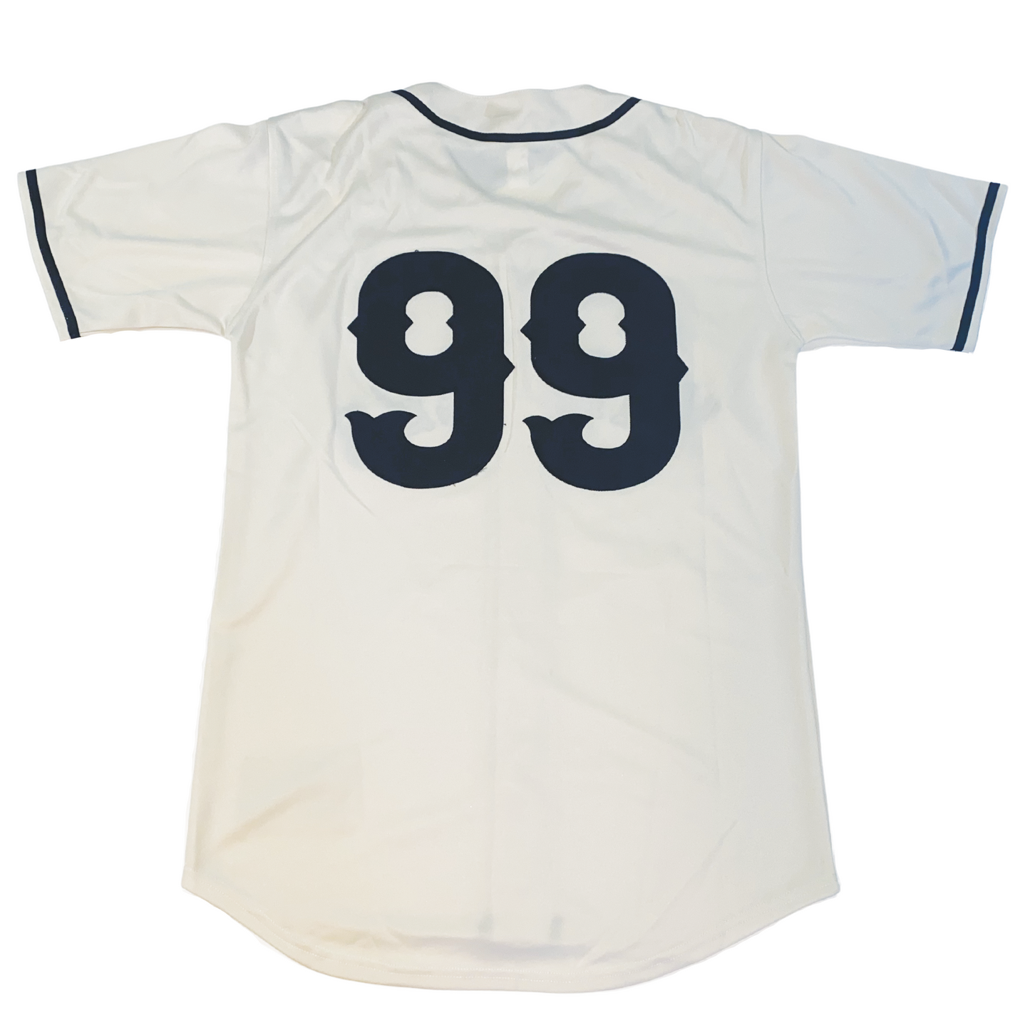 new york black yankees negro league jersey white with navy trim around sleeves and neck. #99 in navy on back. Royal Retros