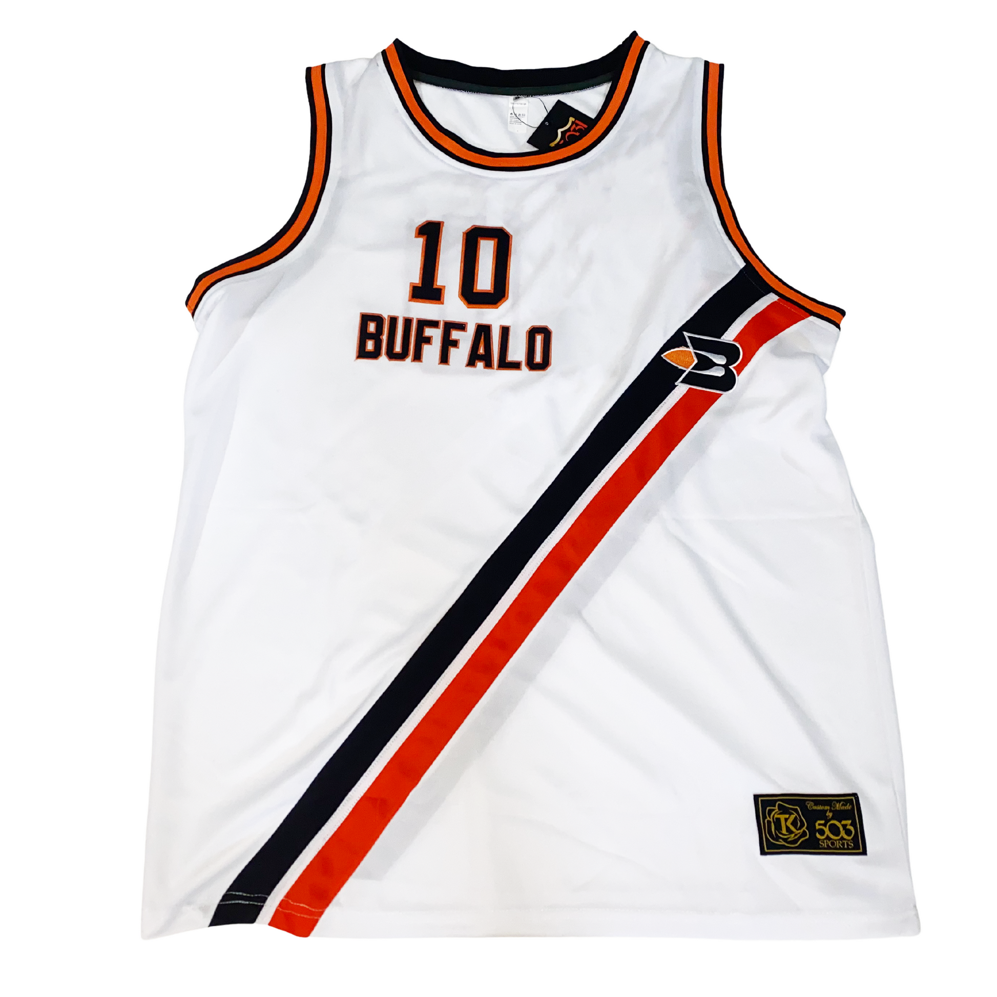 Buffalo Stripes Basketball Jersey - White - Large - Royal Retros