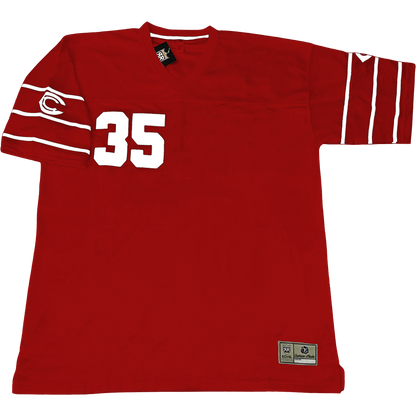 Chicago Cardinals Jersey red with three white bands on sleeves. C inside C between first and second band. #35 in white on left chest. Royal Retros