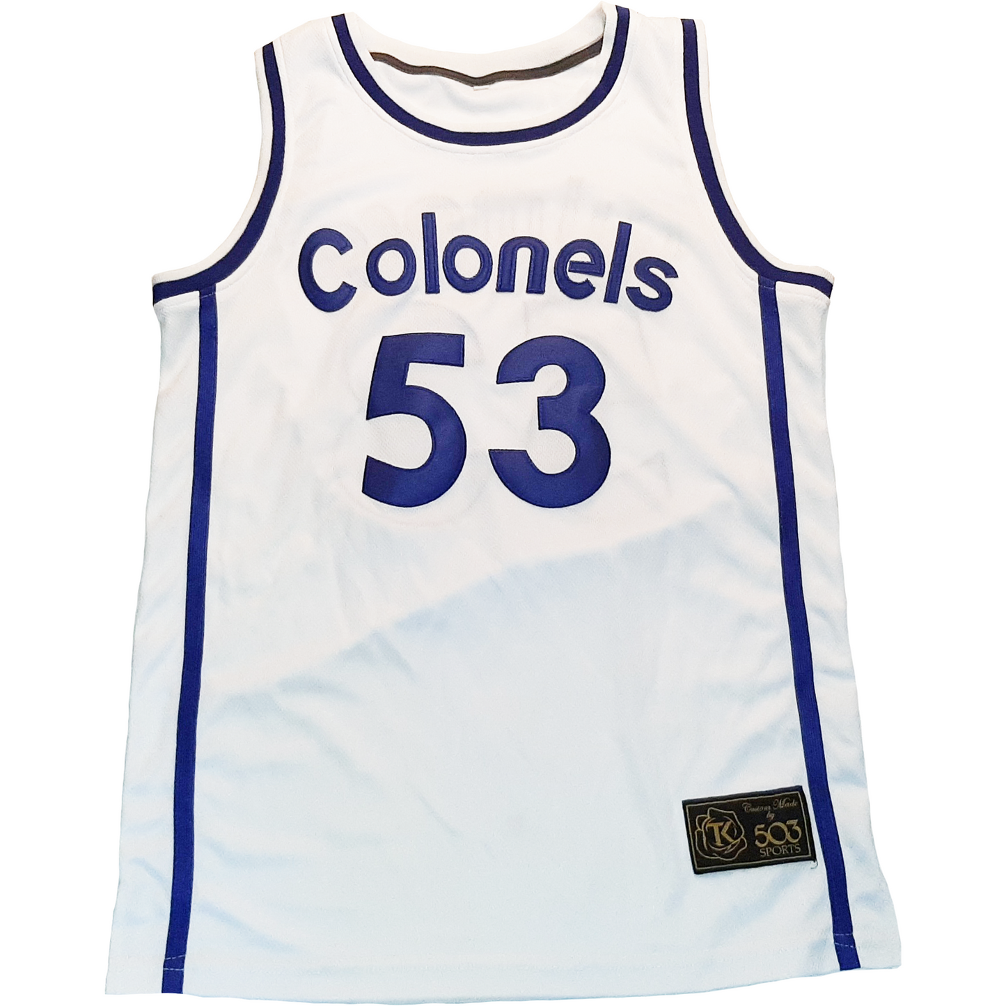 White Kentucky Colonels jersey with blue trim showcasing the Colonels franchise style