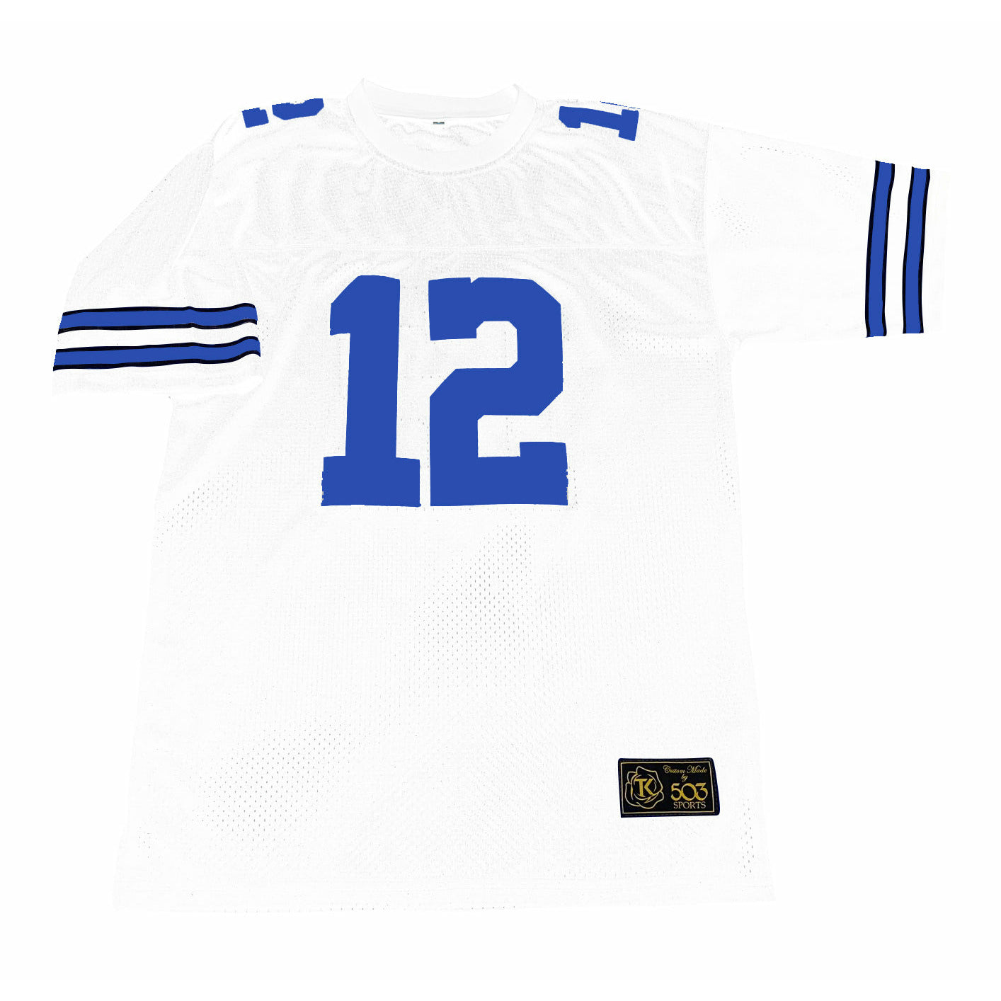 White Dallas Rockets Jersey featuring blue number 12 with free customization included
