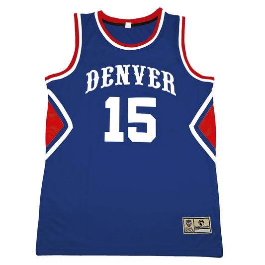 Blue Denver ABA Jersey with white lettering and red accents for final season royal retros