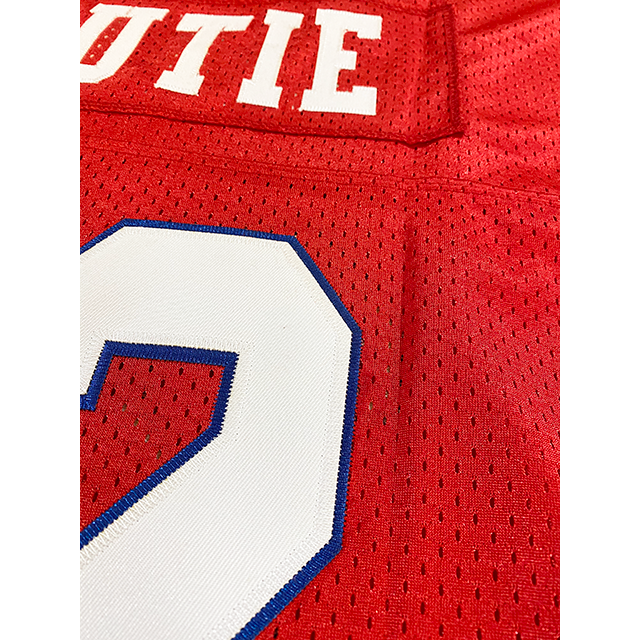 New Jersey Generals USFL Jersey red close-up white numerals and lettering Flutie Royal Retros