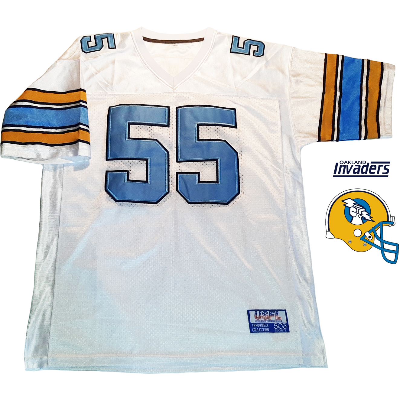 Oakland Invaders USFL Jersey - White - Small - Royal Retros