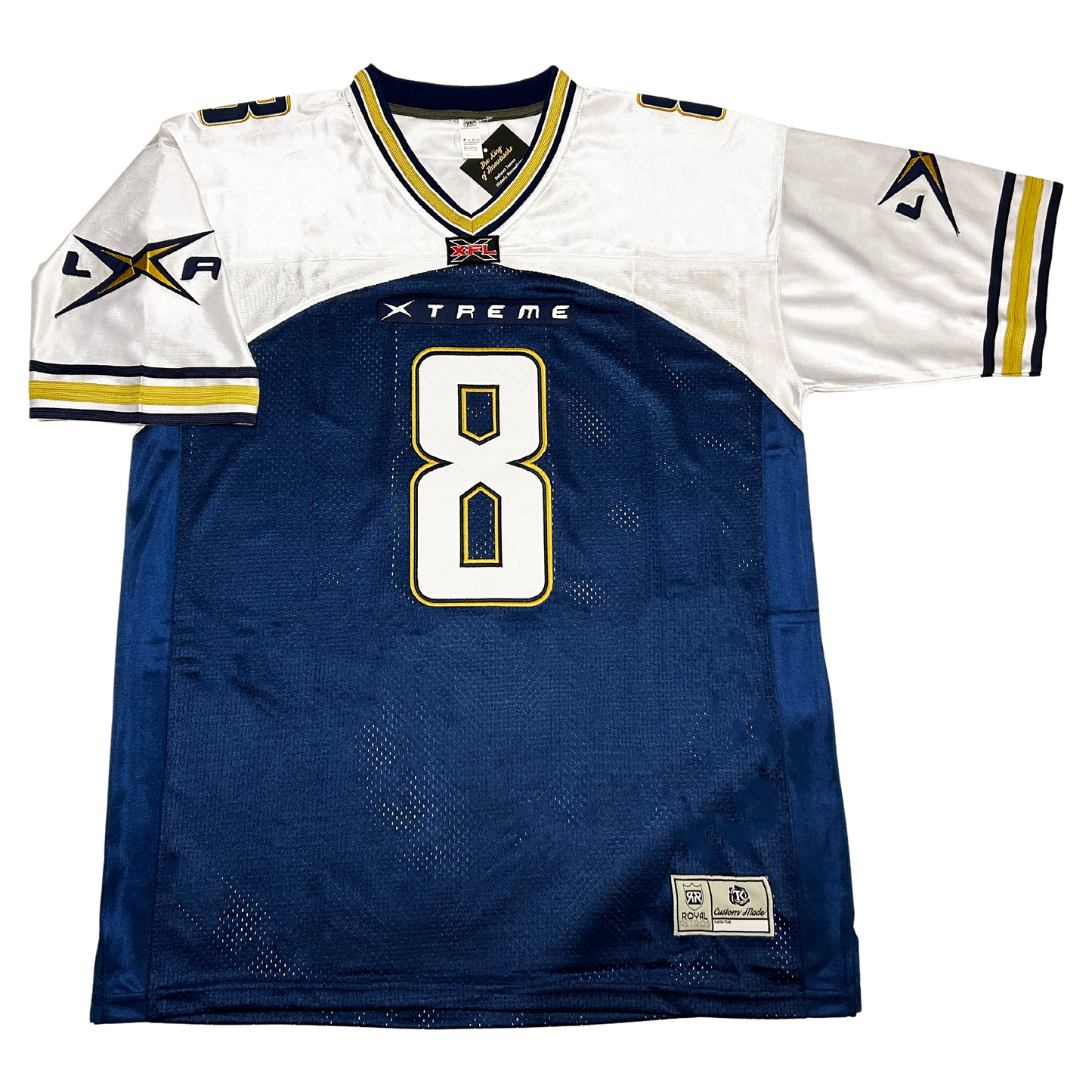 Los Angeles Xtreme XFL Jersey Blue with White #8 and white shoulders Royal Retros
