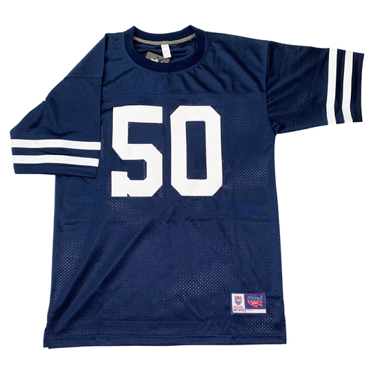 Los Angeles Dons AAFC Jersey blue.  Two white stripes on sleeve ends. White #50 Royal Retros