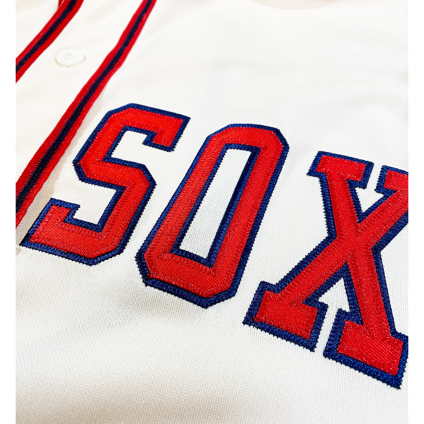 White Memphis Red Sox NLB jersey featuring red and blue lettering for vintage style