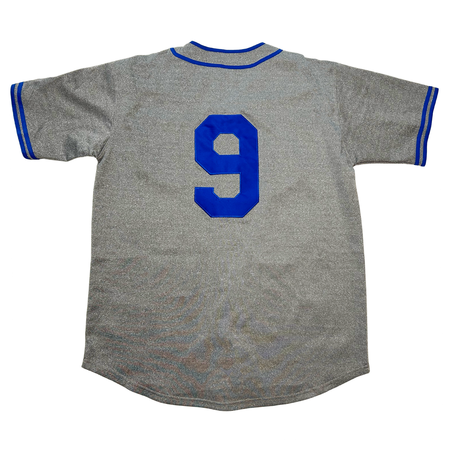 Gray Montreal Royals Jersey with blue trim and number nine, individually handmade