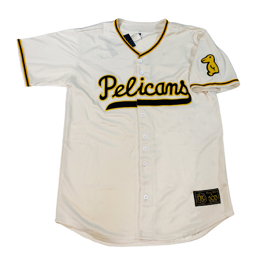 White New Orleans Baseball Pelicans Jersey with heavyweight sewn tackle twill lettering