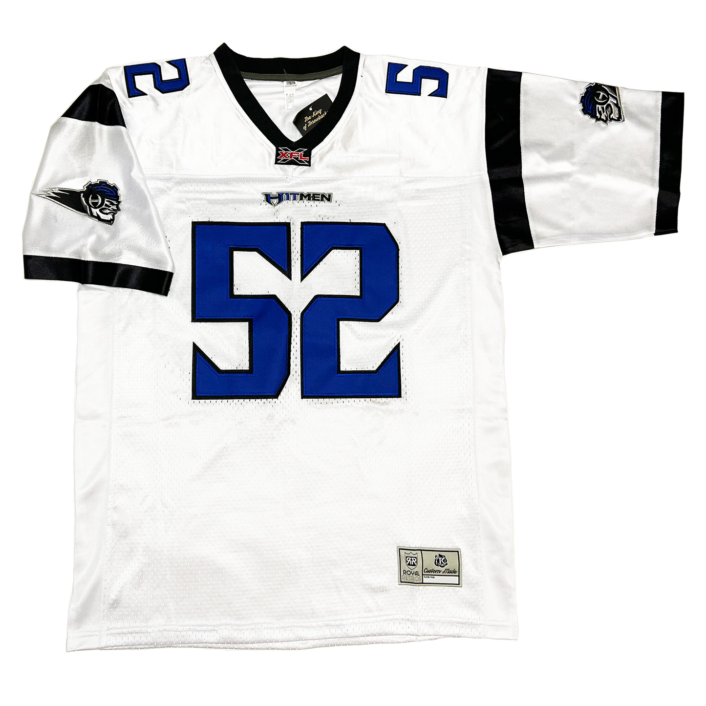 New York/ New Jersey Hitmen XFL Jersey white jersey blue numerals #52 Ryal Retros