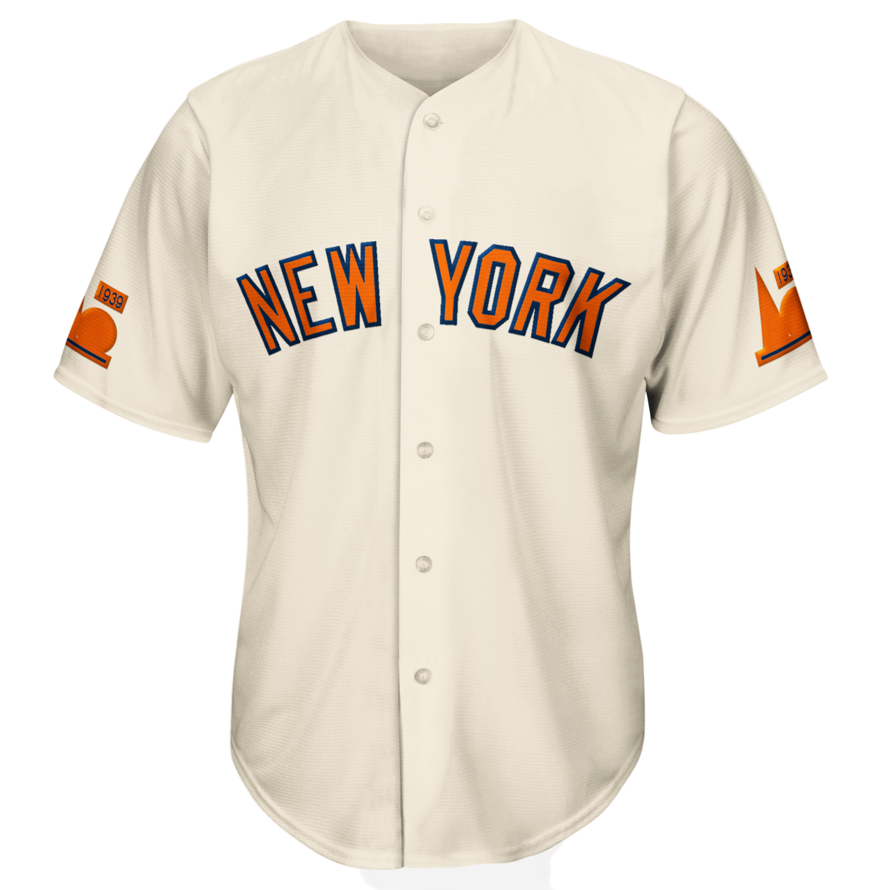 Cream-colored baseball jersey with orange lettering from York Regional Collection, sewn tackle twill