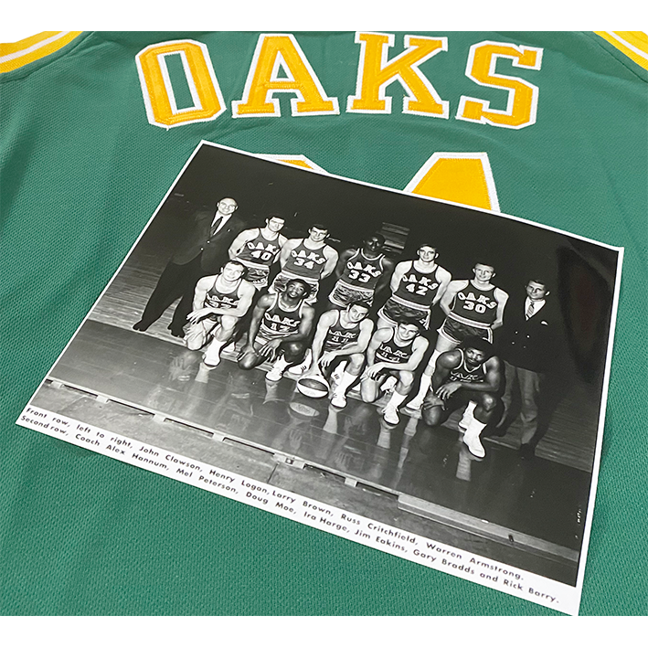Vintage Oaks basketball team photo featuring the Oakland Oaks ABA Jersey design