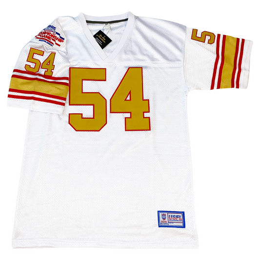 Philadelphia Stars - Baltimore Stars USFL Championship Jersey white with red and gold trim and gold numerals Royal Retros