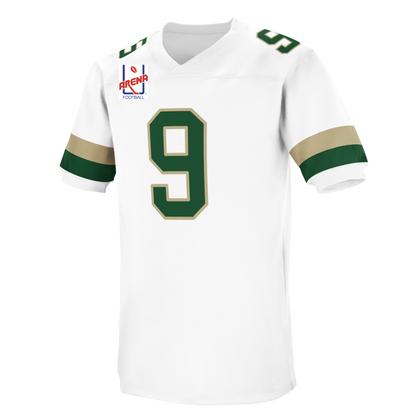White Pittsburgh Gladiators AFL jersey with green and gold accents for stylish fans