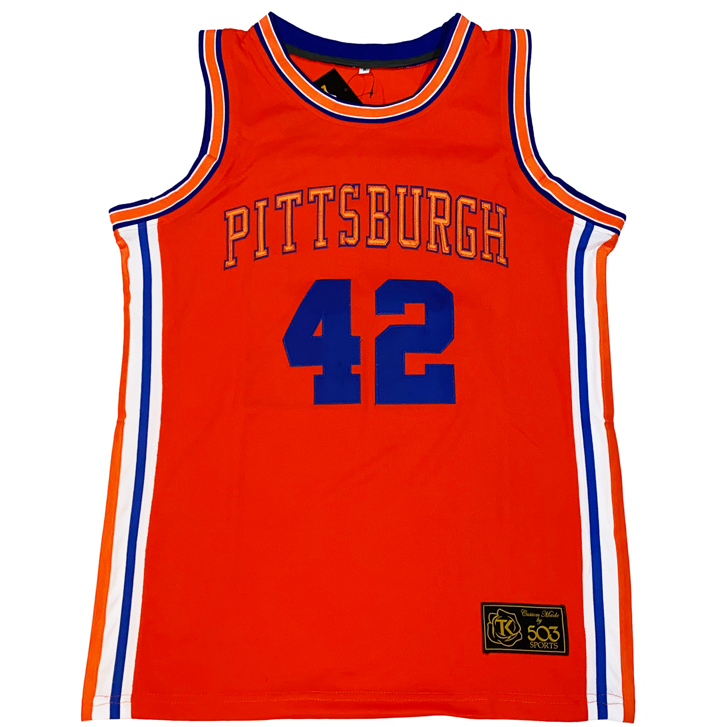 Orange Pittsburgh Pipers Jersey with blue accents, inspired by ABA Championship Crown