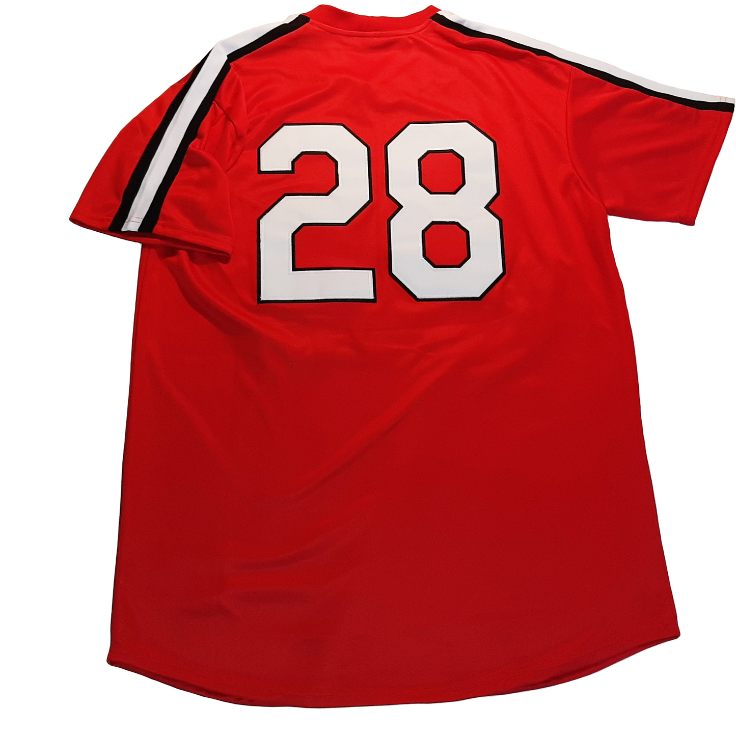 Red Portland Mavericks Jersey with number 28 honoring Bing Russell in baseball’s minor leagues
