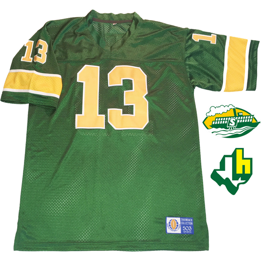 Shreveport Steamer/ Houston Texans WFL Jersey green with gold numbers Royal Retros 